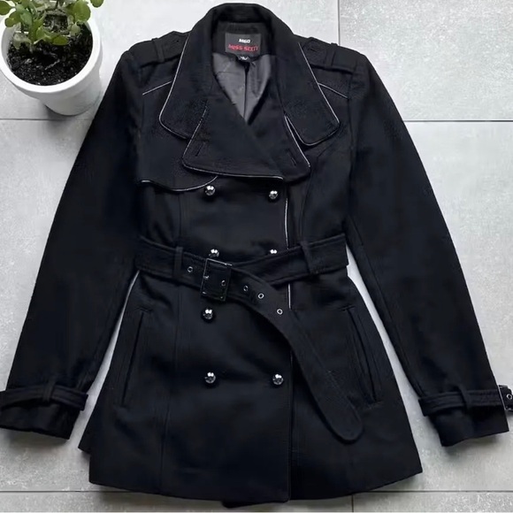 Miss Sixty Jackets & Blazers - Miss Sixty Military Style Black jacket Pleated Flared Wool Pea Coat belt XS Cute